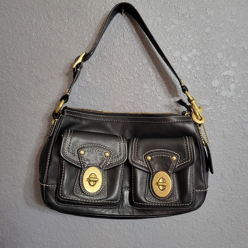 Coach Y2K Legacy Turnlock Shoulder Bag Black Leather Purse Handbag